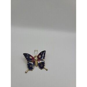 Vintage Brooch Pin Butterfly Insect Gold Tone Blue Purple Jewelry Costume